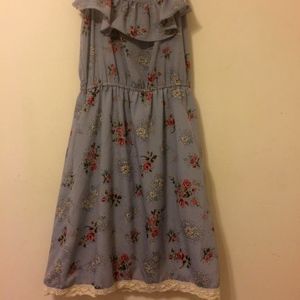 Purple Floral Ruffle and Lace Dress